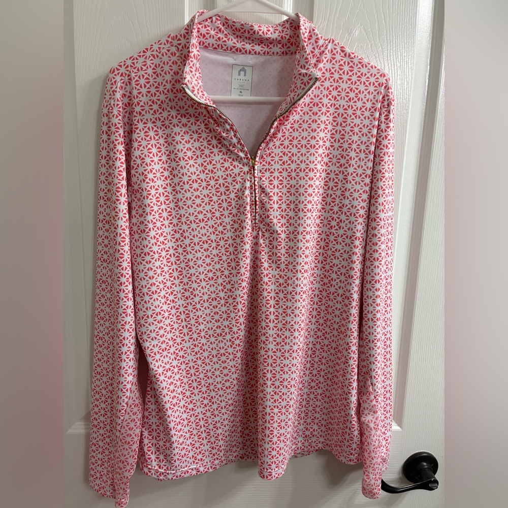 Cabana Life Orange/ Reddish and White Geometric Top, XL